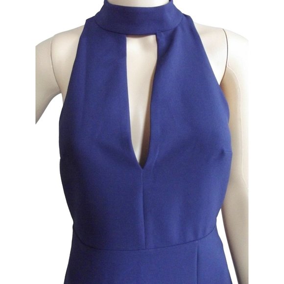 Express 6 Blue Mock Neck Keyhole Sleeveless Sheath Dress back black lace small - Picture 2 of 12